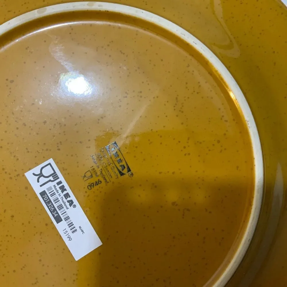 IKEA Mustard Yellow Large 12” Pasta & one salad plate 9” Mint Gold